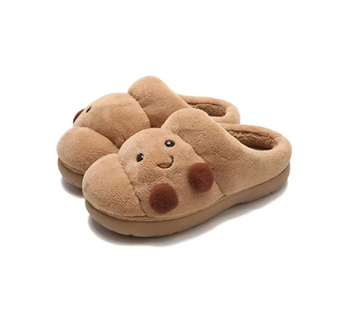 Chaussons Croissant En Peluche - Pantoufles Mignonnes Unisexes Antidérapantes, Tailles 36-45, Avec Une Paire De Chaussettes Offerte