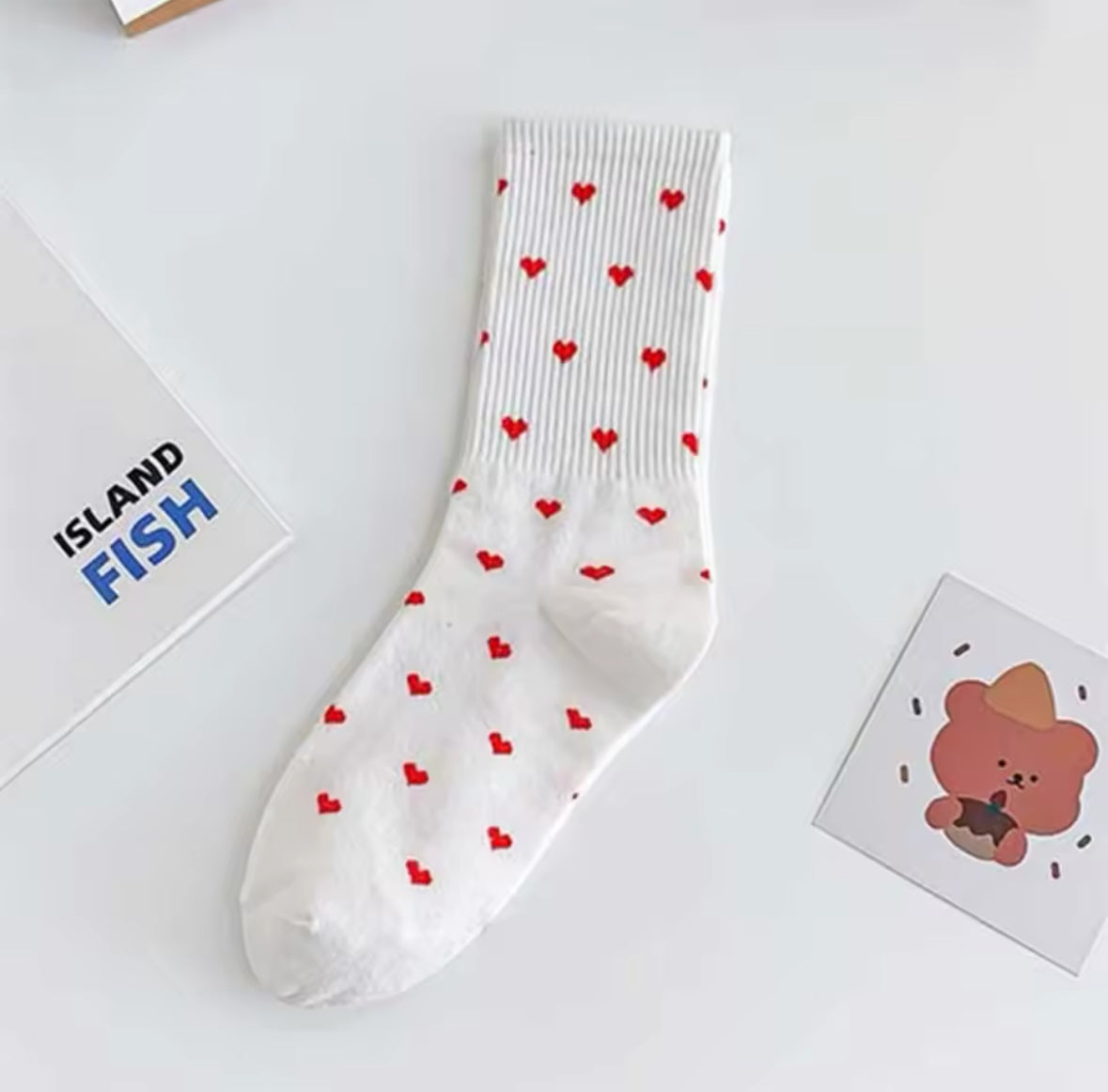 Chaussettes originales unisexe motif cœur rouge, style tendance et confortable