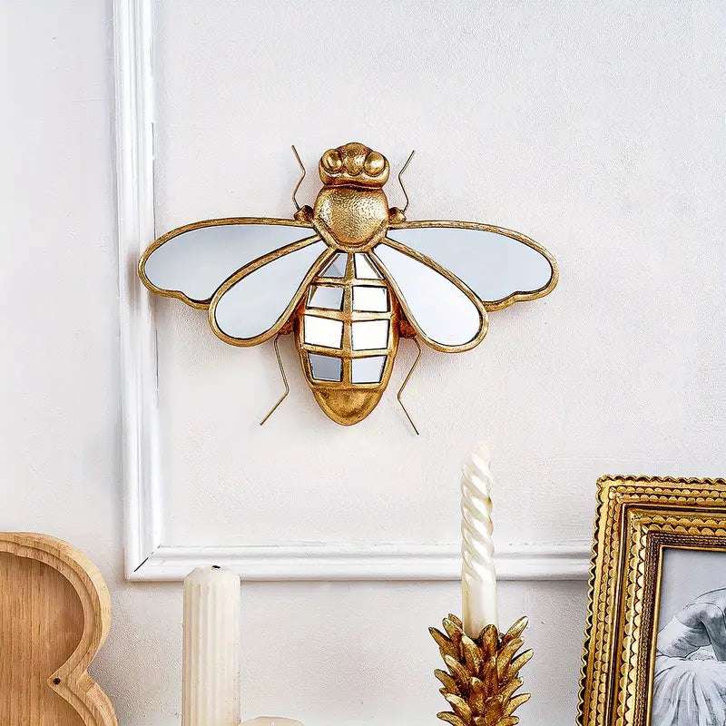 Abeille Dorée avec Miroir – Sculpture murale en métal doré et effet miroir