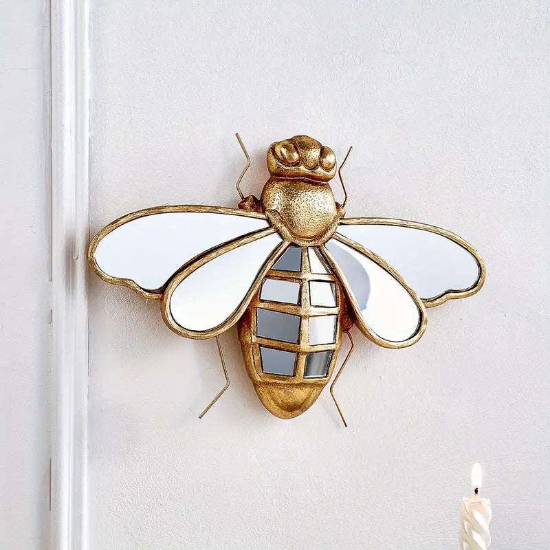 Abeille dorée murale en métal et miroir – Pièce décorative design et unique