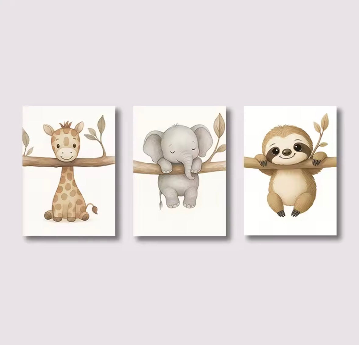 Trio d’Affiches Enfant – Douce Jungle Illustrée