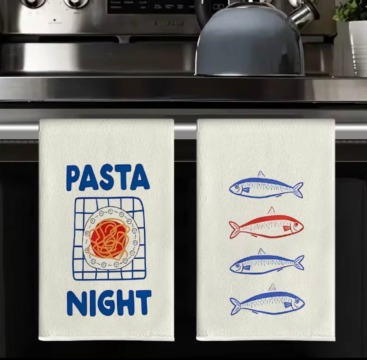 Lot de 2 torchons de cuisine Pasta & Sardines