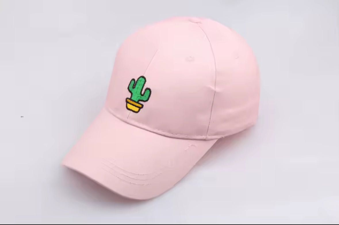 Casquette rose brodée avec motif cactus – accessoire mode été unisexe
