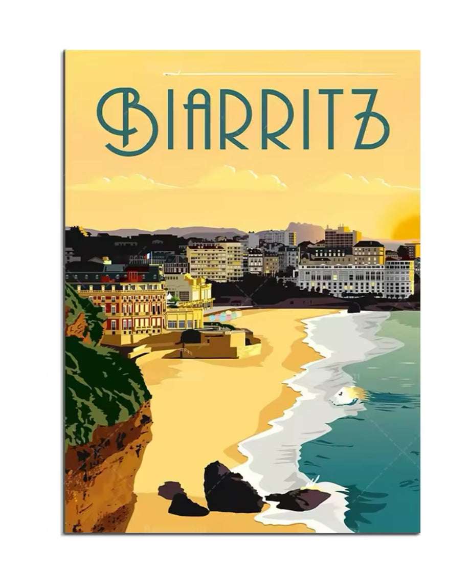 Affiche vintage Biarritz – Surf, plage et élégance sur la côte Atlantique