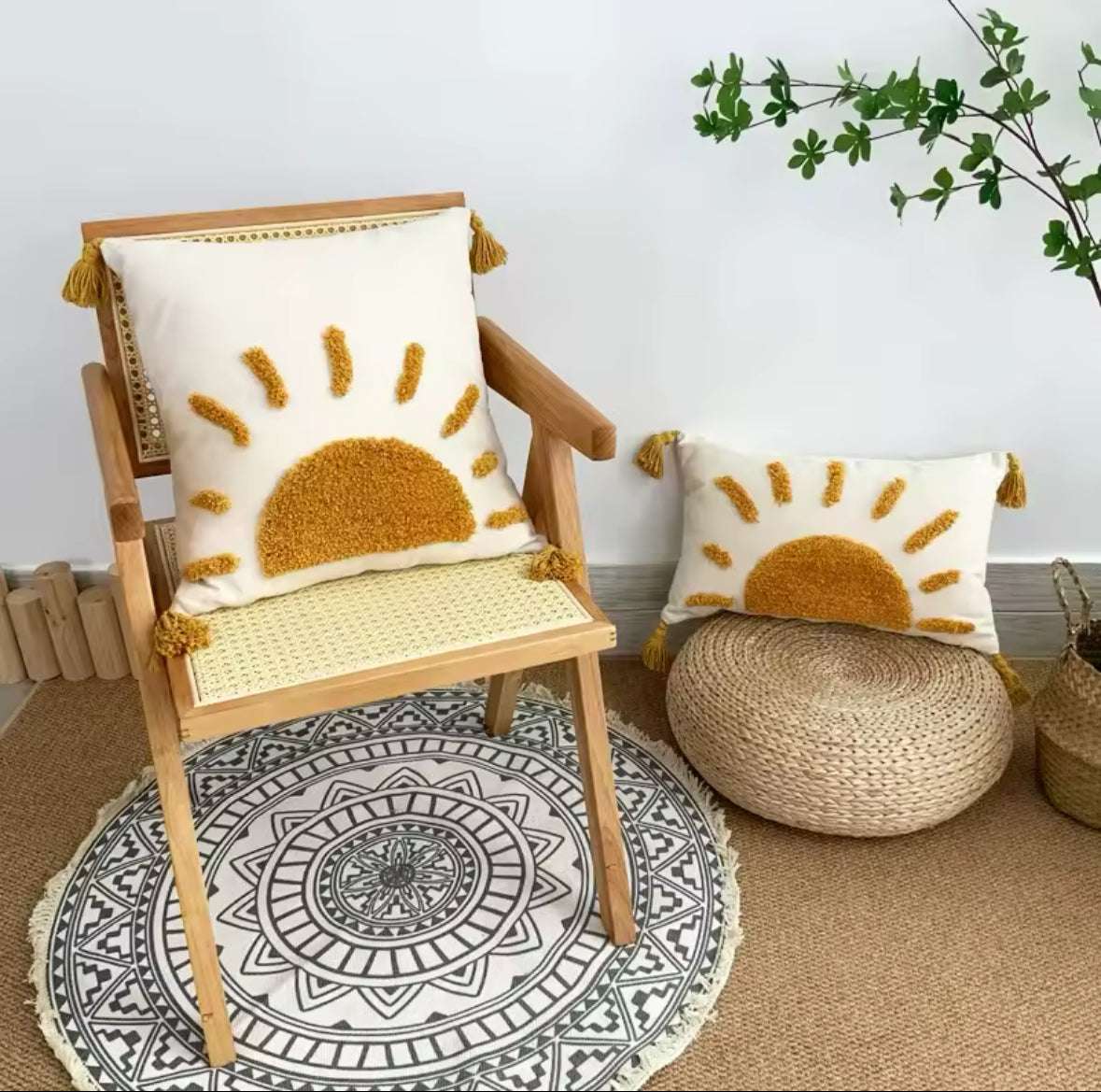 Housse de coussin bohème en coton texturé – Élégance et confort pour un intérieur cosy de Coussin Soleil Tufté