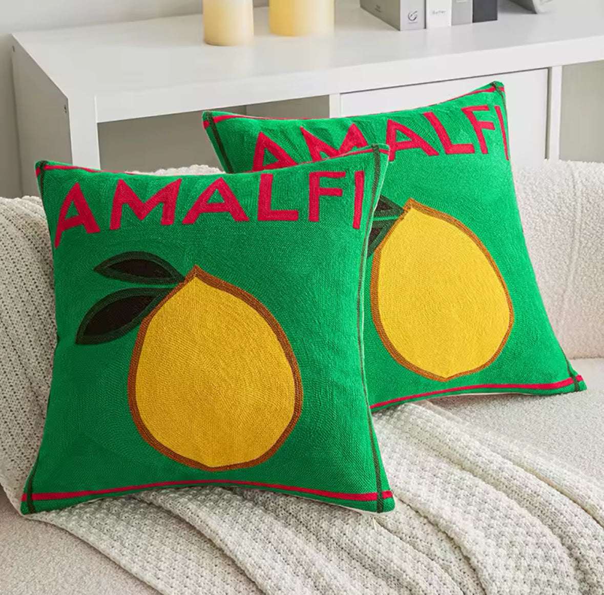 Coussin déco Citron Amalfi – Design italien chic pour une ambiance estivale