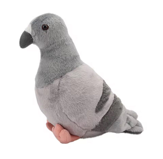 Peluche pigeon réaliste grise de 27 cm vue de face
