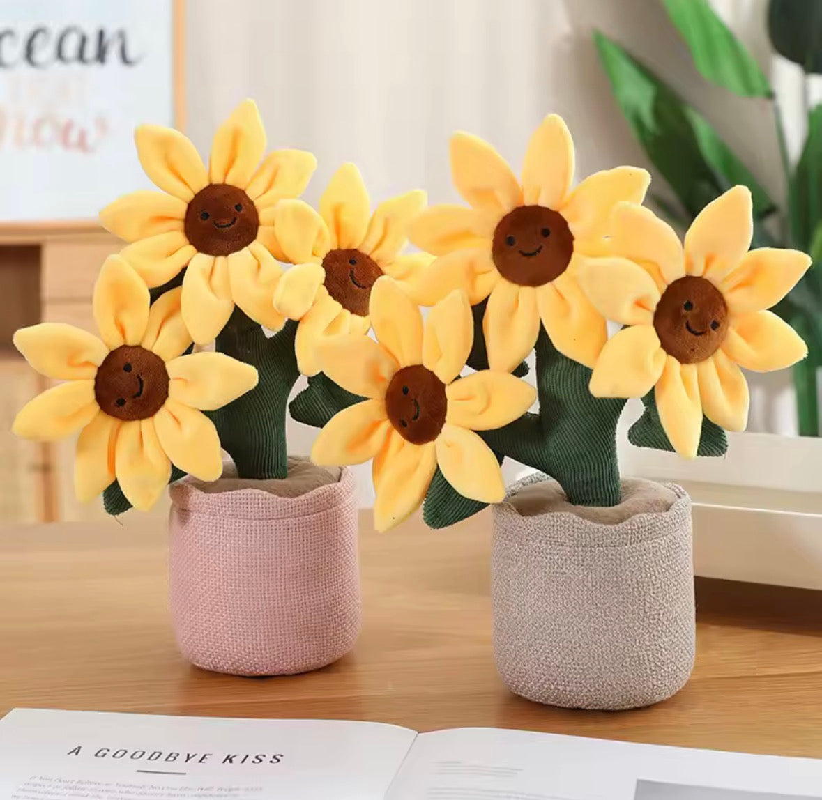 Bouquet Tournesols Sourire – Décoration en peluche 32 cm