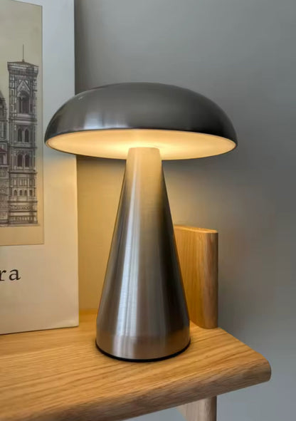 Lampe de table champignon chromée tactile LED rechargeable – design moderne