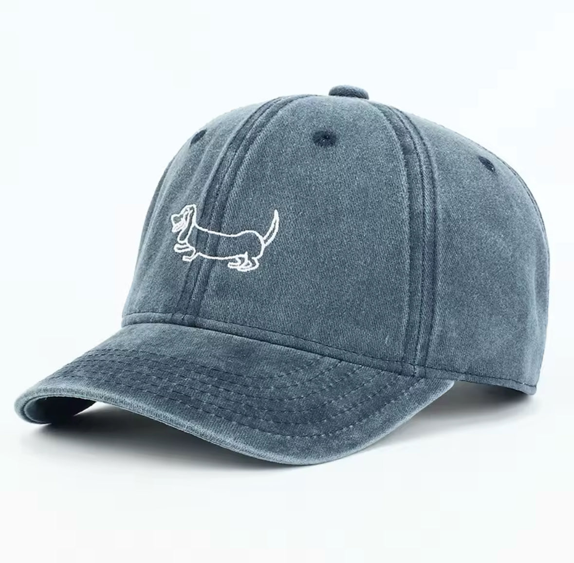 Casquette Teckel brodée en coton bleu vintage unisexe ajustable