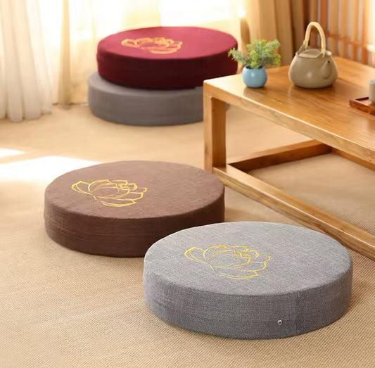 Coussin de méditation en lin naturel gris – assise confortable pour yoga et pleine conscience