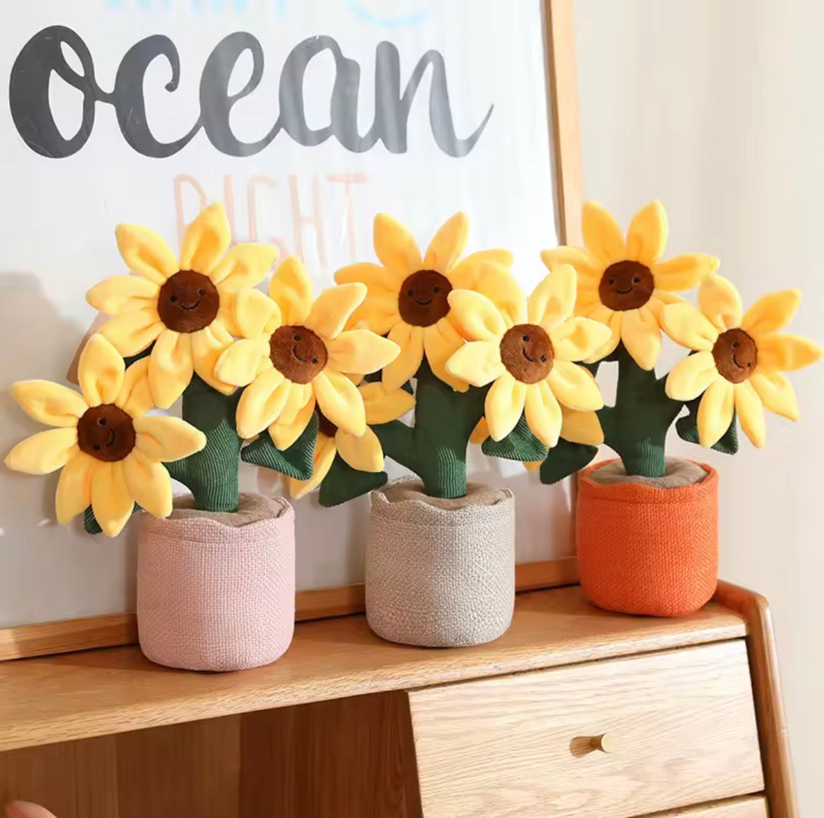Bouquet Tournesols Sourire – Décoration en peluche 32 cm