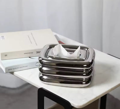 Boîte à mouchoirs chromée brillante style contemporain – accessoire déco