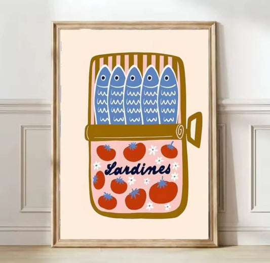 Affiche rétro Sardines, illustration inspirée des boîtes de conserve françaises