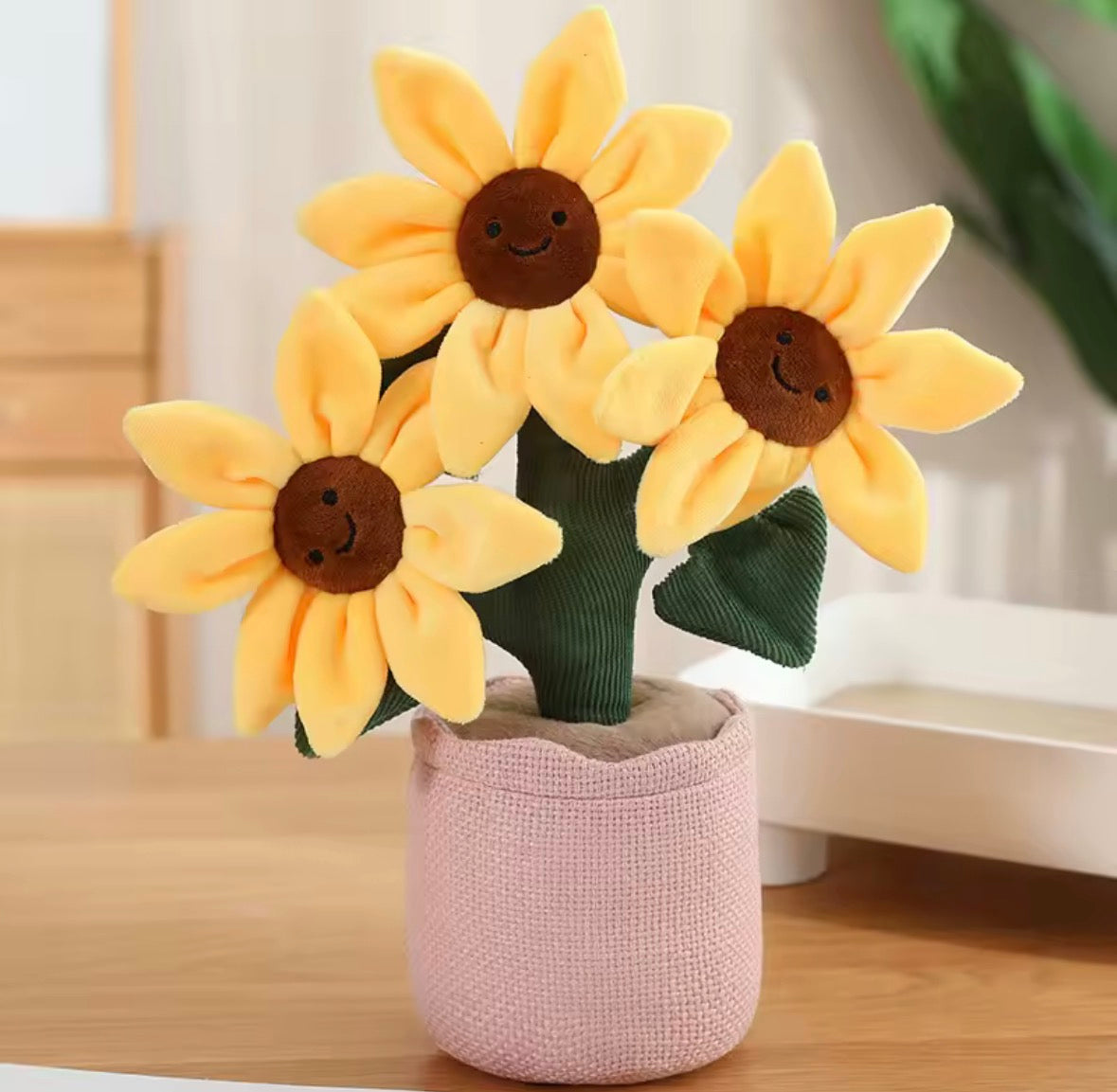 Bouquet Tournesols Sourire – Décoration en peluche 32 cm