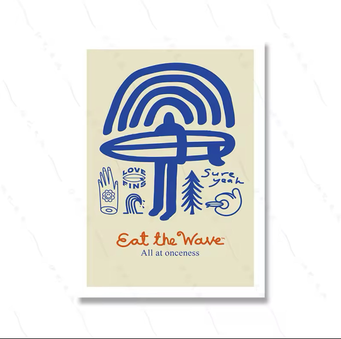 Poster Eat the Wave Esprit Surf – silhouette surf et mantra graphique dans salon zen