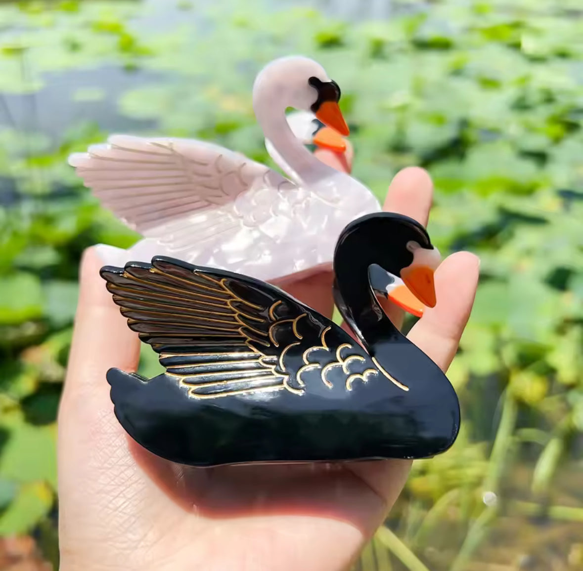 Pince à cheveux fantaisie en forme de cygne – inspiration animal totem