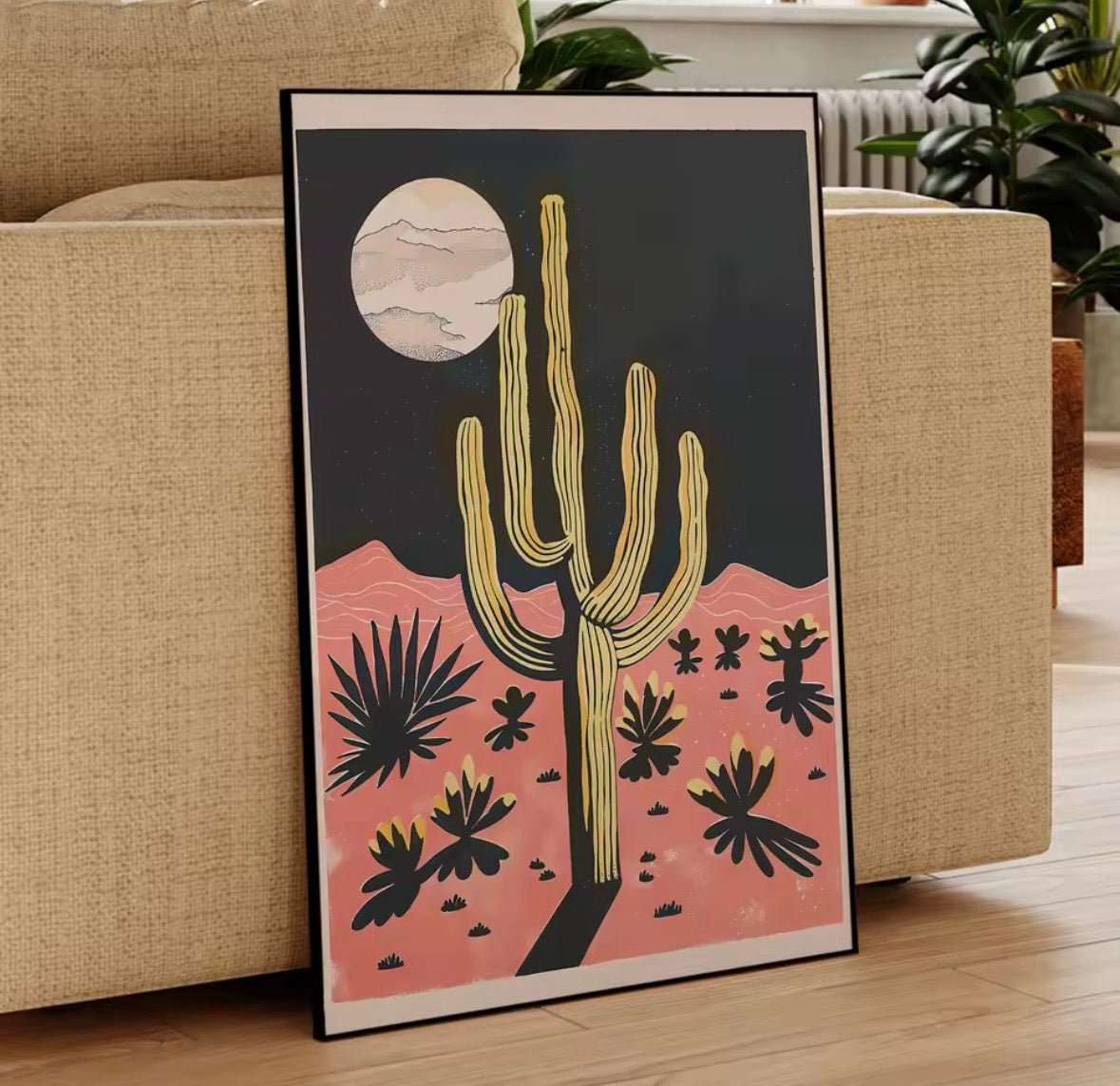 Affiche murale cactus design, illustration contemporaine pour intérieur chaleureux