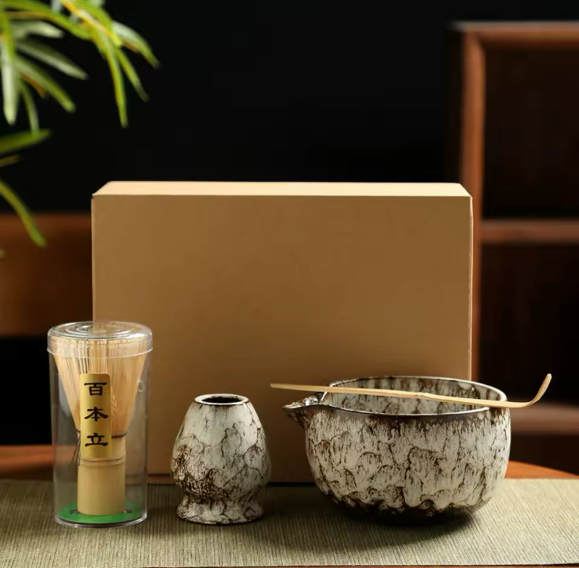 Coffret matcha zen avec bol chawan, fouet chasen bambou et tamis inox – kit préparation thé matcha maison rituel japonais