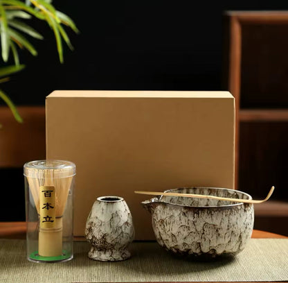 Coffret matcha zen avec bol chawan, fouet chasen bambou et tamis inox – kit préparation thé matcha maison rituel japonais