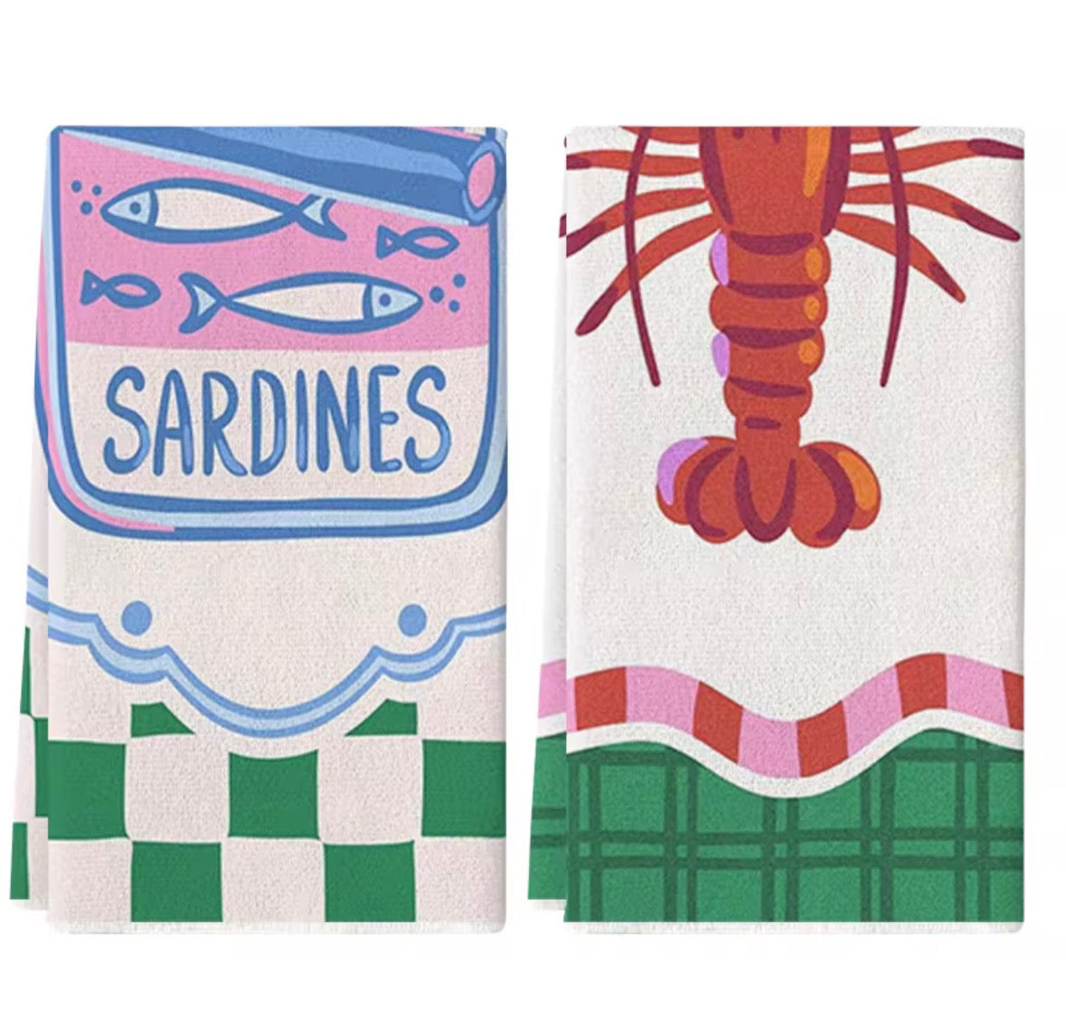 torchons cuisine sardines et homard déco marine chic