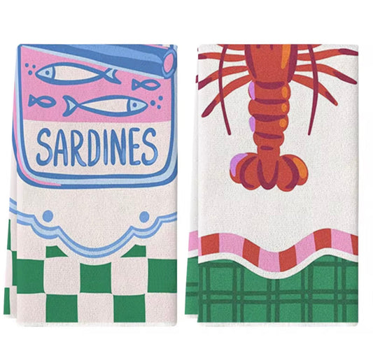 torchons cuisine sardines et homard déco marine chic