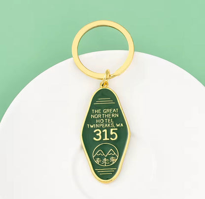 Porte-clés hôtel rétro vert et doré Twin Peaks