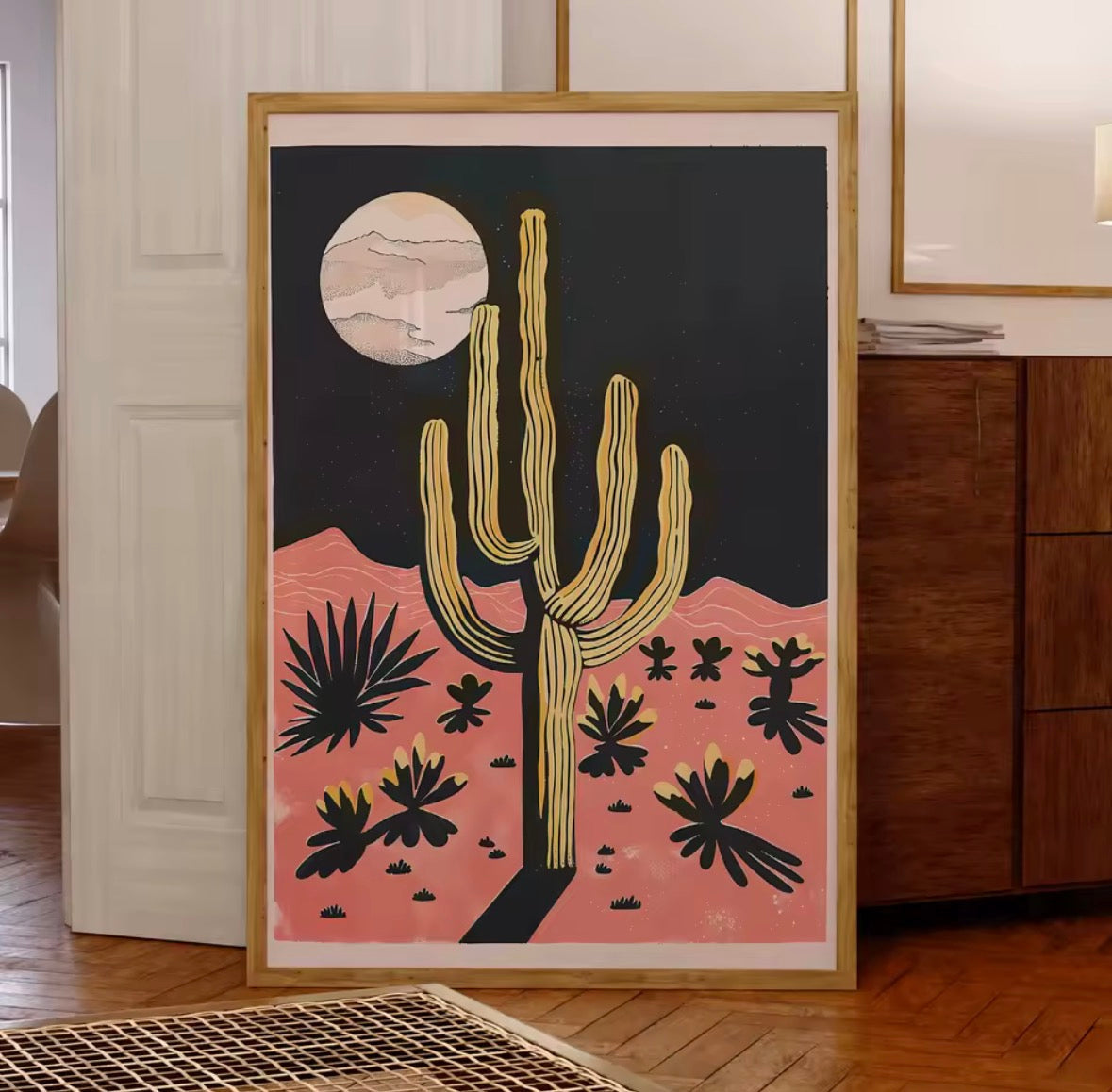Poster cactus décoratif au style graphique moderne, idéal pour salon ou chambre