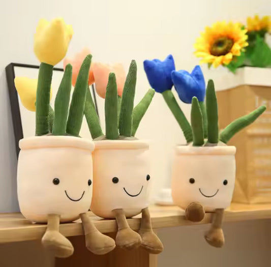 Peluche pot de fleurs souriante multicolore pour décoration intérieure originale