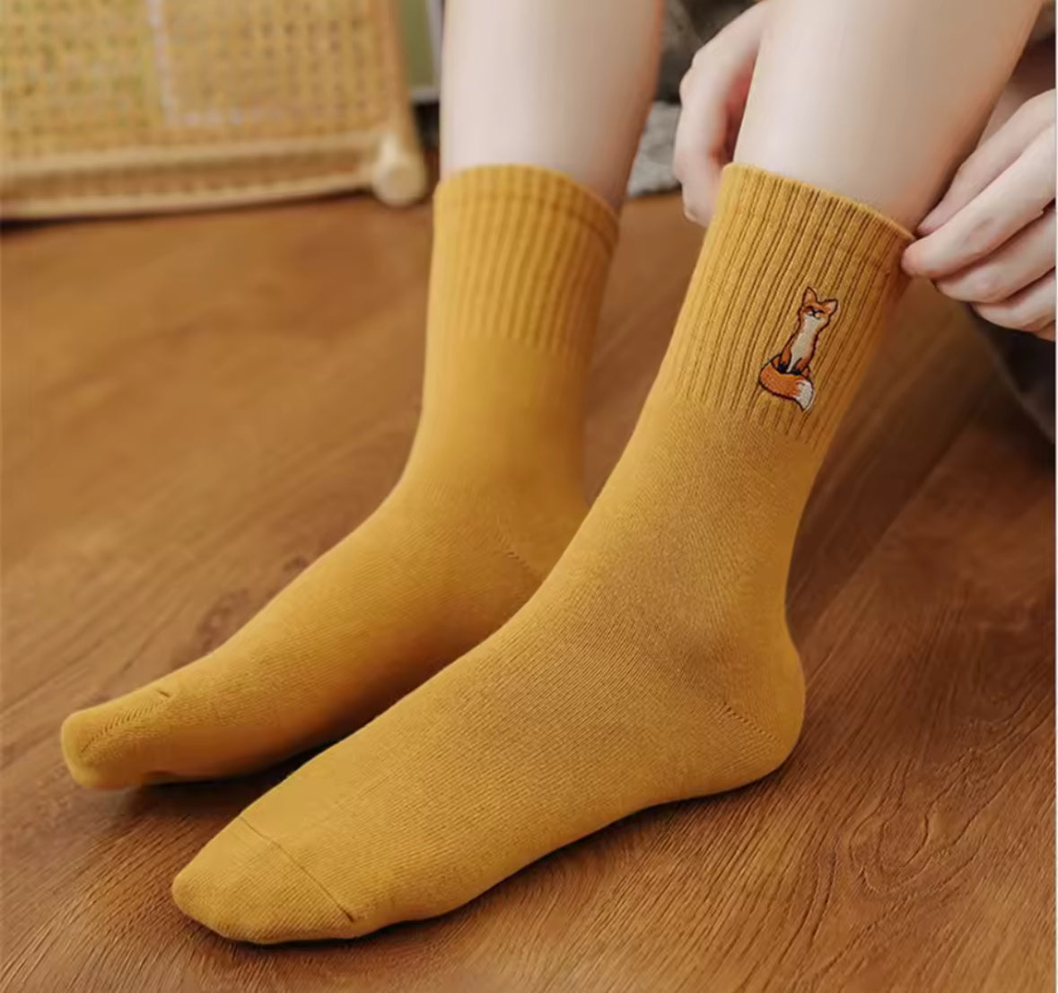 Chaussettes renard vertes en coton confort