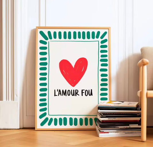 Affiche L’Amour Fou style graphique minimaliste, art mural moderne