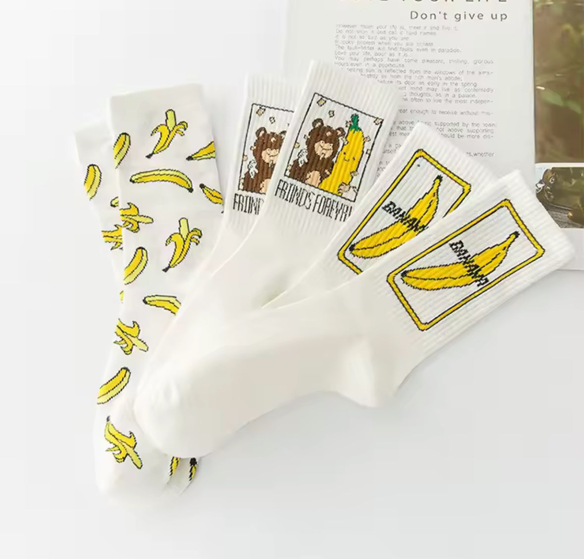 Chaussettes banane originales unisexe coton doux