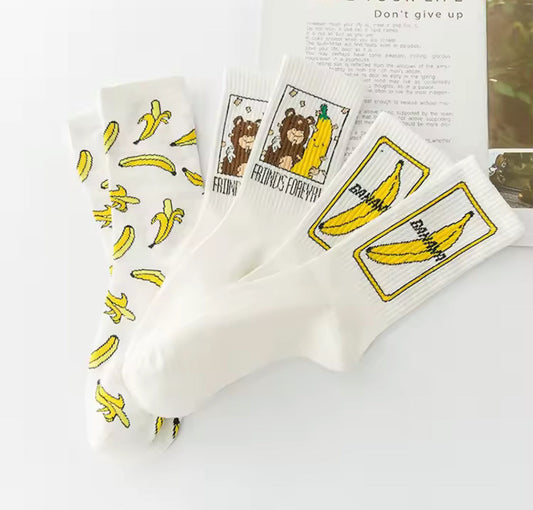 Chaussettes banane originales unisexe coton doux