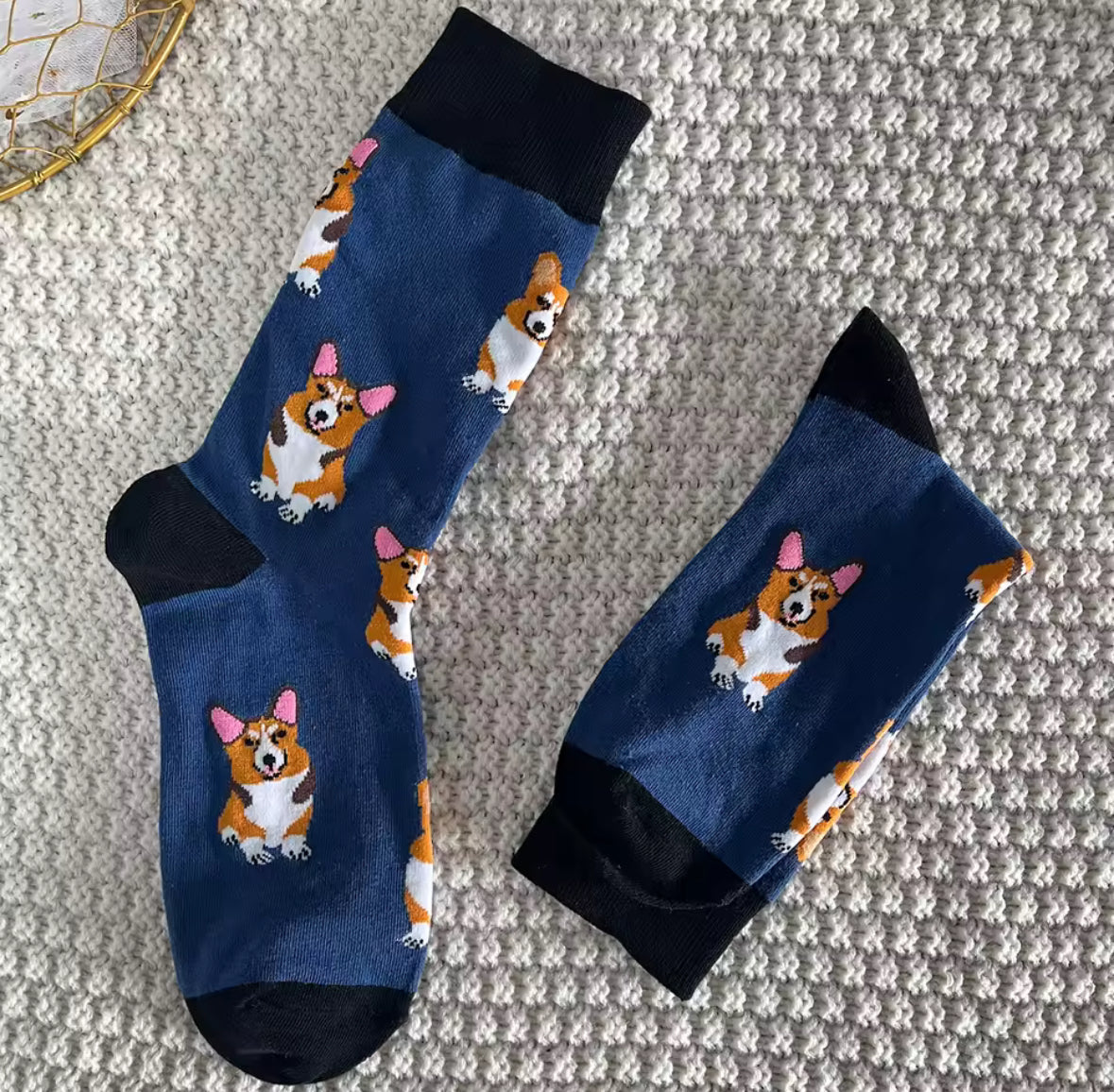 Paire de chaussettes fantaisie unisexes avec chien Corgi tissé, taille 35-43