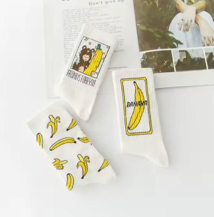 Chaussettes fun imprimé banane jaune tendance 2025
