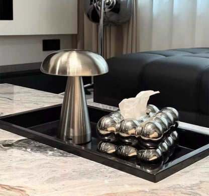 Lampe champignon argentée finition chromée – lampe de chevet élégante