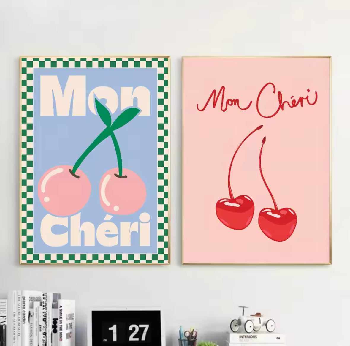 Poster Mon Chéri format A4 avec motif cerises vintage