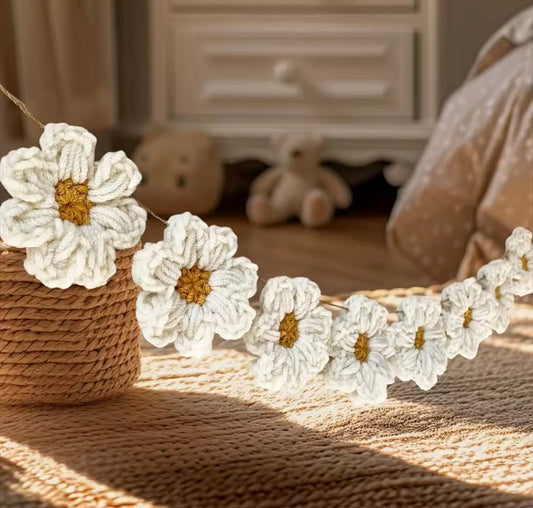 guirlande marguerites crochet décoration murale bohème
