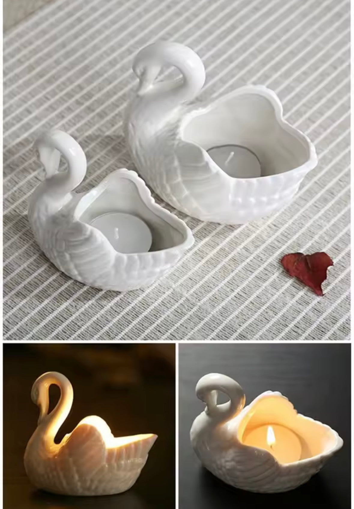 Chandelier cygne en céramique blanc avec bougie chauffe-plat décorative