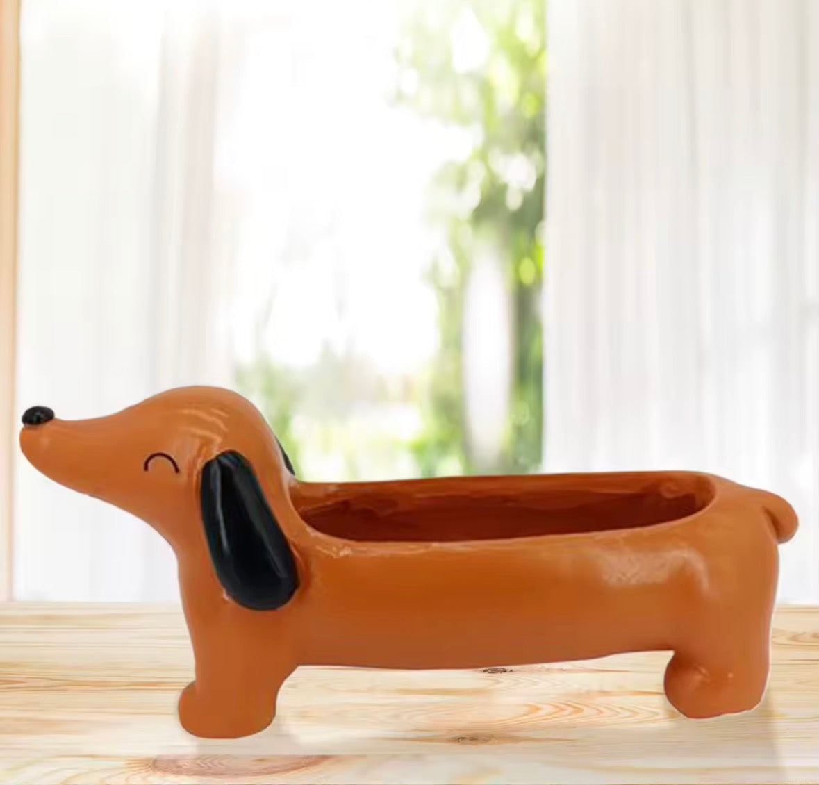 Jardinière décorative en forme de teckel pour plante d’intérieur