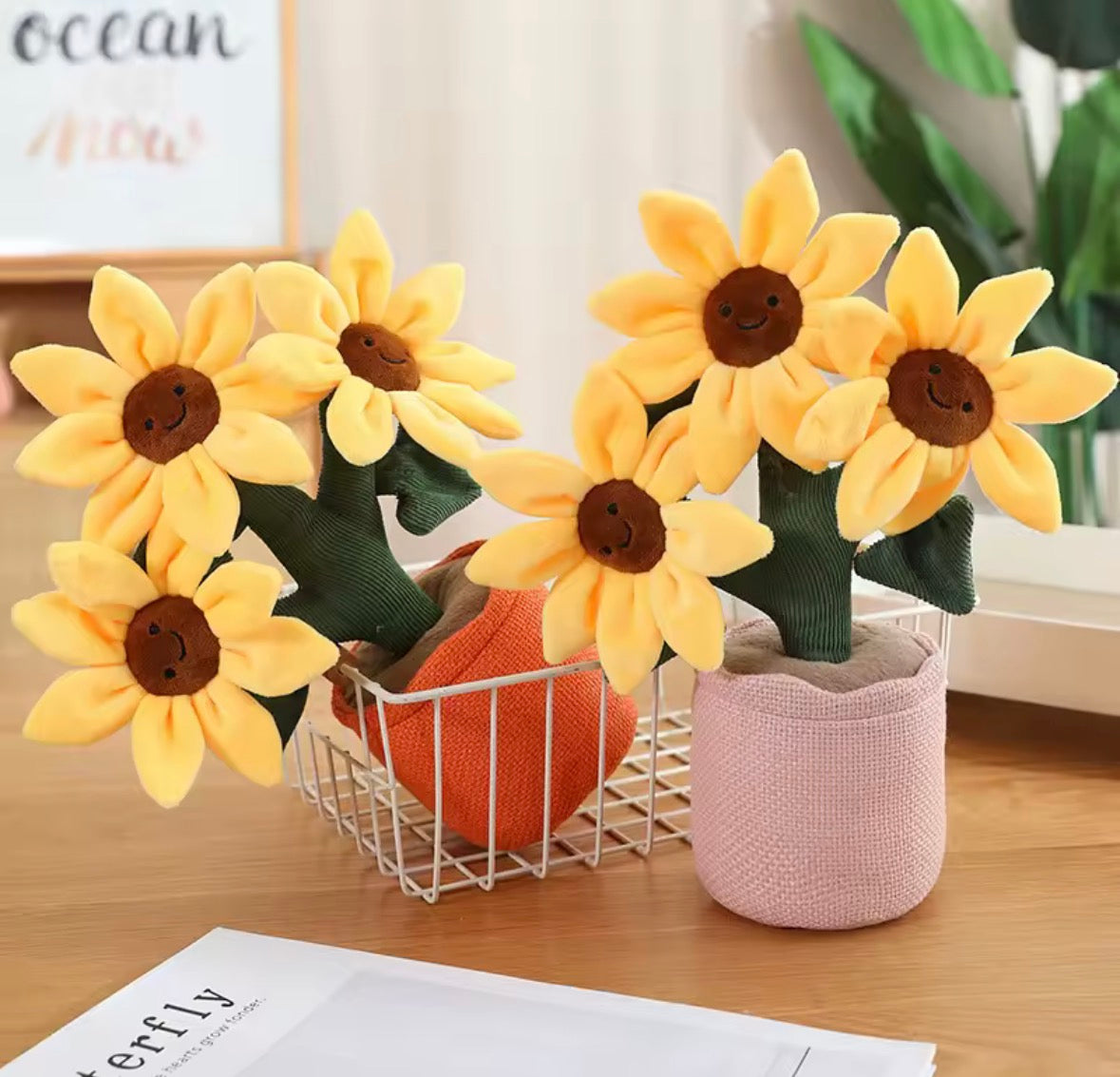 Bouquet Tournesols Sourire – Décoration en peluche 32 cm