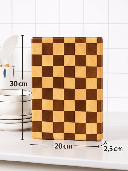 Planche à découper en bois avec coins arrondis et design damier