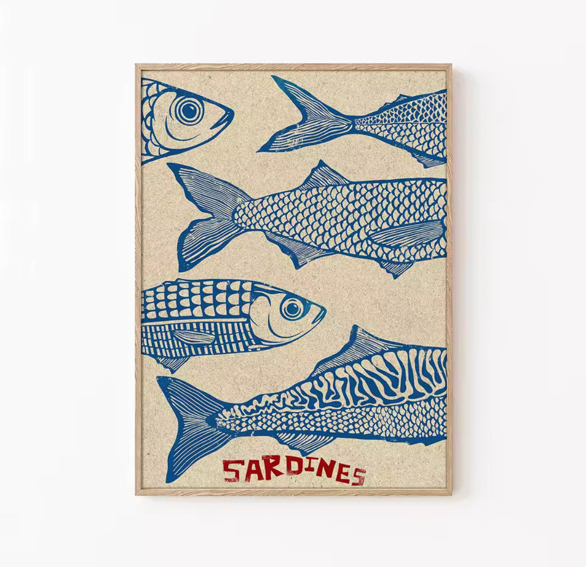 Affiche colorée Sardines, impression d’art sur papier épais haute qualité