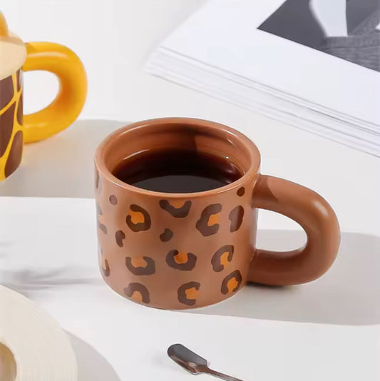 Mug Léopard en céramique marron avec imprimé animal, tasse tendance pour café et thé