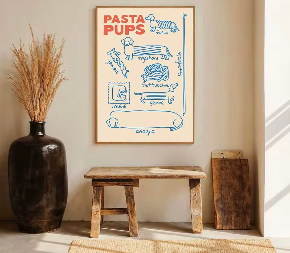 Affiche Pasta Pups – Teckel & Pâtes Italiennes
