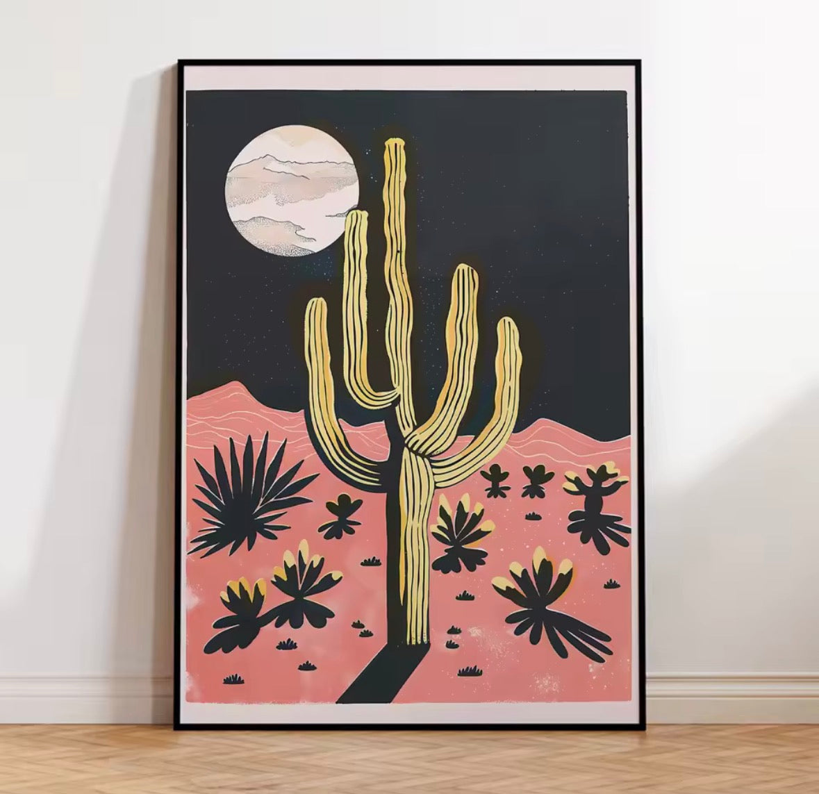 Affiche cactus minimaliste inspirée des paysages désertiques, décoration murale élégante