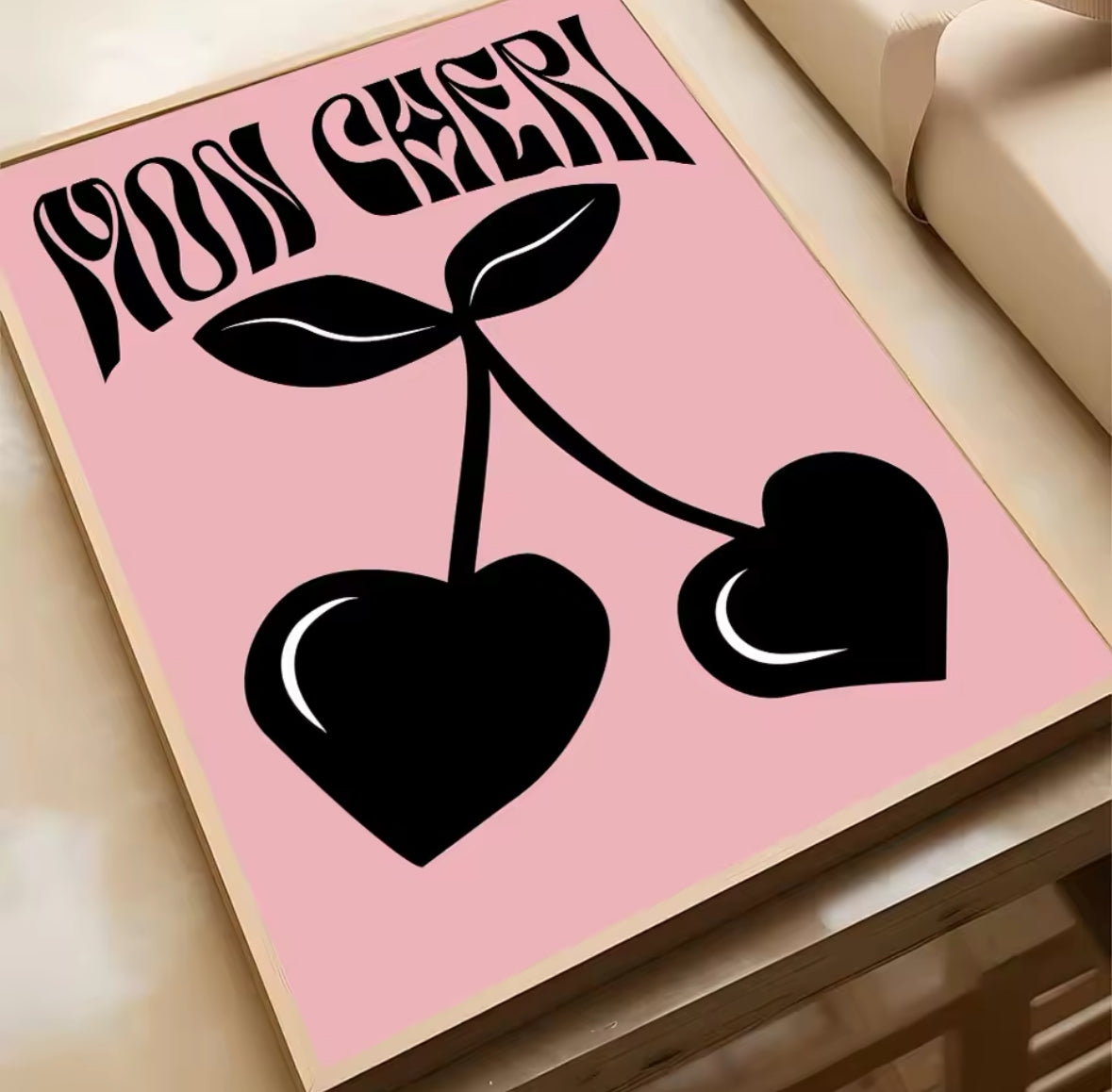 Poster Mon Chéri illustration cerises noires style rétro pop