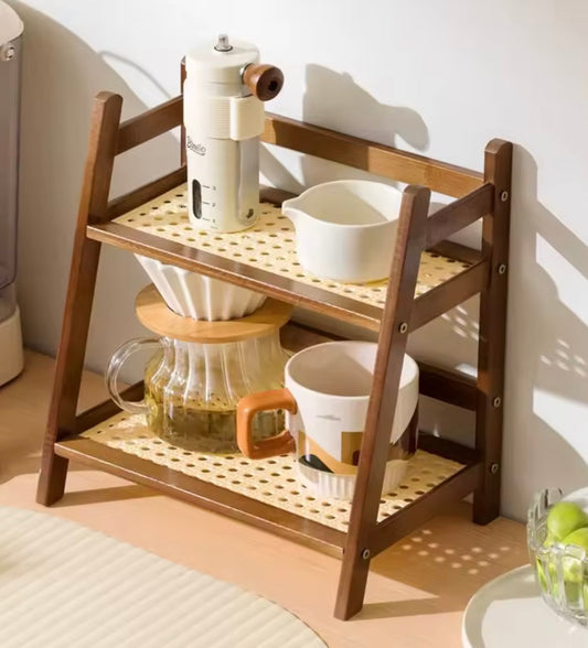 Étagère en rotin deux niveaux pour cuisine ou salle de bain