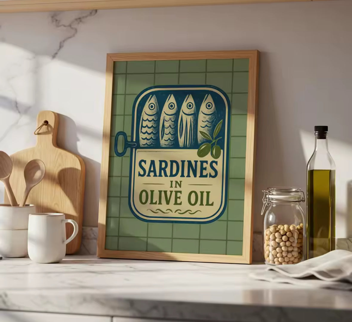 Affiche cuisine vintage Sardines, hommage graphique à la gastronomie française