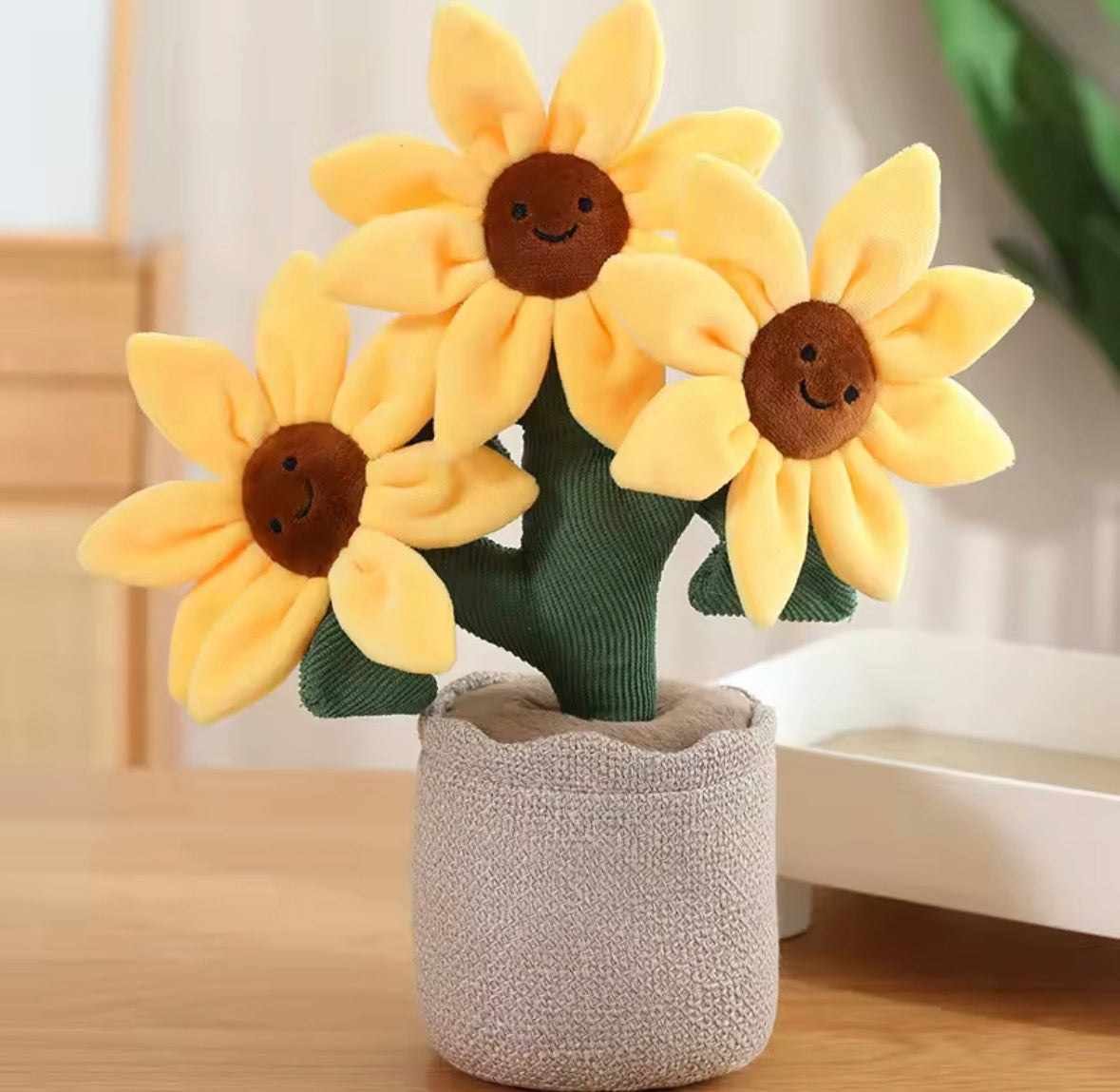 Bouquet Tournesols Sourire – Décoration en peluche 32 cm